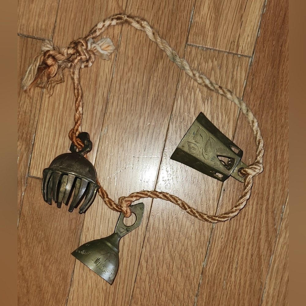 Antique Mid Century Brass Bells Sanctuary Yoga Shrine Tribal Primitive Ethnograp